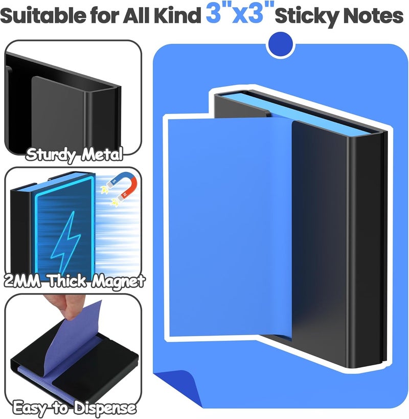 Alytree Sticky Note Dispenser, Magnetic Sticky Note Holder for Post It Notes, 3 x 3 Inch Sticky Note Organizer for Office Home Classroom, Black - Image 4